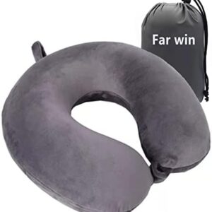 Far win Travel Pillow, 100% Pure Memory Foam U-Shaped Neck Pillow, Super Lightweight Portable Headrest, Ideal for Air-Plane Chair, Car, Home, Office, Sleeping Pillow – Grey