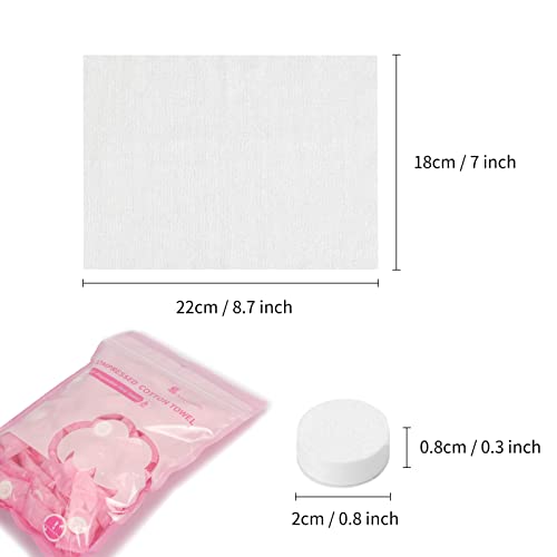 Skycase Pack of 100 Compressed Towels, Disposable Portable Face Towels, Mini Breathable Face Towels, Tablets, Cotton Towels, Travel Towels, Handtuc Hpills for Travel, Camping, Hotel, Pink - Image 2