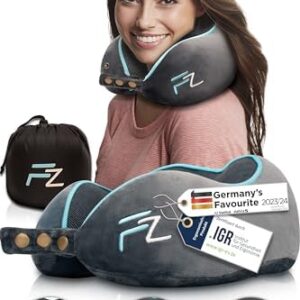FLOWZOOM® Comfy Neck Cushion Airplane & Car Travel Pillow Memory Foam with Slim Back & Washable Cover (Velvet Soft & Breathable) - Neck Cushion Adults Grey