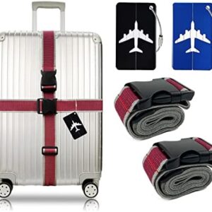 Suweir Luggage Strap Suitcase Strap, Pack of 2, Aluminium Suitcase Tag, Travel Accessories, Backpack, Suitcase for Travel, Name Plate, Luggage Strap for Secure Closing, Red, Grey