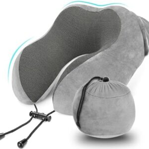 Luxsure Travel Pillow Neck Pillow - Soft Memory Foam Cotton U-Shaped Pillow Cover Machine Washable Neck Pillow for Aeroplane, Train, Car, Office and Camping (Grey)