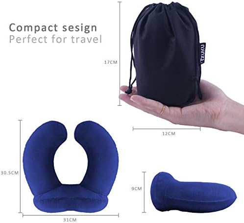 IZUKU Travel Pillow, Ideal for Travel, Office and Home, Neck Pillow with Supporting Function, Inflatable Neck Pillow with the Egornomic Design, Soft Neck Support Pillow (Navy Blue) - Image 7