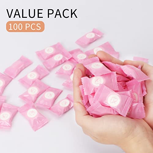 Skycase Pack of 100 Compressed Towels, Disposable Portable Face Towels, Mini Breathable Face Towels, Tablets, Cotton Towels, Travel Towels, Handtuc Hpills for Travel, Camping, Hotel, Pink - Image 4