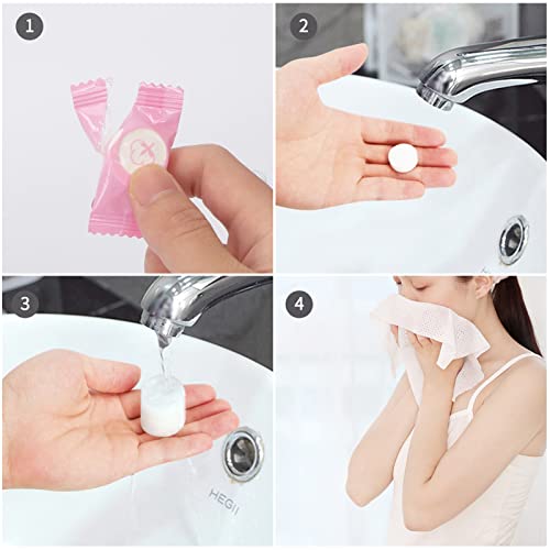 Skycase Pack of 100 Compressed Towels, Disposable Portable Face Towels, Mini Breathable Face Towels, Tablets, Cotton Towels, Travel Towels, Handtuc Hpills for Travel, Camping, Hotel, Pink - Image 5