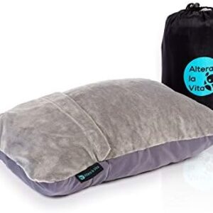 ALTERA LA VITA Travel Pillow Neck Pillow Made of Crushed Memory Foam – Compactable – for Aeroplane, Train, Car, Outdoor, Camping, Ultralight, Small, Cuddly Soft, gray