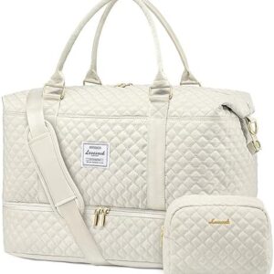 LOVEVOOK Women's Large Travel Bag with Shoe Compartment and Wet Compartment, beige, vacation