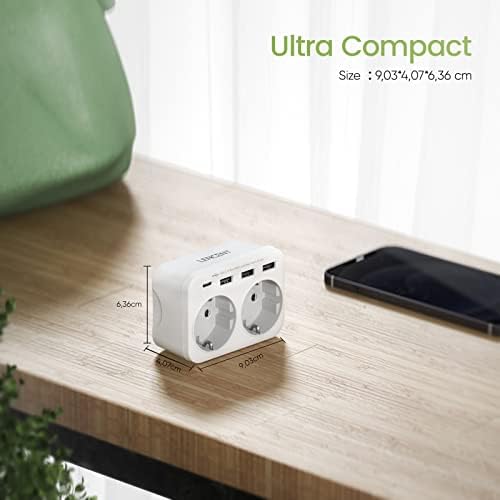 LENCENT Travel Adaptor USA Germany Plug, Type B Socket, Travel Plug with 1 USB-C & 3 USB-A Ports, Double EU Schuko to USA for American, Mexico, Canada, Thailand, Costa Rica Sockets - Image 7