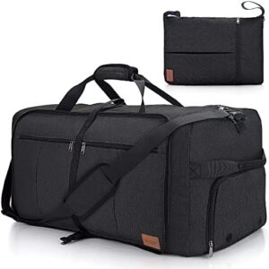 Urtala Foldable Travel Bag for Men & Women, Large Weekender Overnight Bag with Shoe Compartment, Waterproof Hand Luggage Bag/Sports Bag, black, Foldable travel bag
