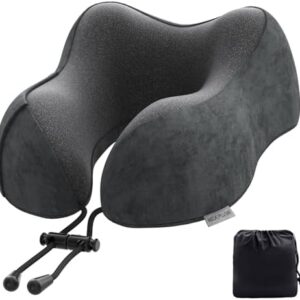 Aeroplane Neck Pillow, Travel Pillow, Car Travel Pillow Made of Memory Foam with Velvety Soft Cover, Adult Neck Pillow for Travel, Camping, Office and Home (Dark Grey)