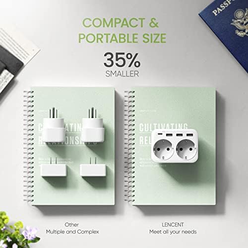 LENCENT Travel Adaptor USA Germany Plug, Type B Socket, Travel Plug with 1 USB-C & 3 USB-A Ports, Double EU Schuko to USA for American, Mexico, Canada, Thailand, Costa Rica Sockets - Image 6