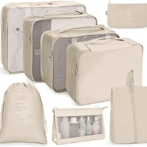 Suitcase Organiser Set 8 Pieces, Suitcase Organiser Packing Cubes Set for Travel, Packing Cubes for Backpack, Packing Bags with Cosmetic Bag, Waterproof Shoes Bag, Travel Essentials