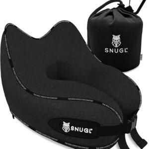 SNUGL Travel Pillow - Memory Foam Neck Pillow - Flight Pillow | Support Neck Pillow for Travel | Travel Neck Pillow for Aeroplane with Carry Bag | Flight Travel Essentials (Adults Regular, Black)