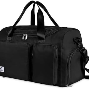 WT Foldable Travel Bag Sports Bag Women 35L Luggage Bag Large Weekender Women's Holiday Bag Training Bag Handbag Waterproof Sauna Gym Shopping Bag for Men Women with Luggage Tag, black, Fashion
