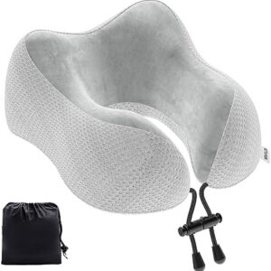 Estefanlo Aeroplane Neck Pillow, Car Travel Pillow, Memory Foam with Velvety Soft Cover, Adult Neck Pillow, Ideal for Travel, Plane, Office (Grey)