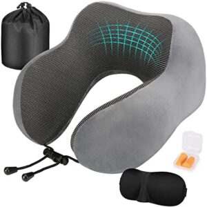 Eono Nackenkissen, Nackenhörnchen Memory Foam, Ergonomisch Gestaltetes Reisekissen, Nackenkissen Reise mit Schlafmaske, Ohrstöpsel, Tasche Ideal für Reisen, Flugzeug, Büro