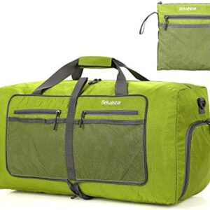 Bekahizar 60L Lightweight Foldable Travel Bag Large Weekender Overnight Bags Travel Luggage Sports Bag Travel Duffel Hand Luggage with Shoe Compartment for Sports Travel Gym Holiday