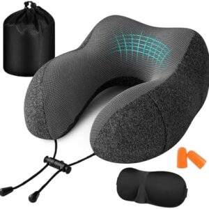 Jiancrate Aeroplane Neck Pillow, Travel Pillow, Memory Foam, Ergonomically Designed Neck Pillow, Neck Pillow, Travel with Sleeping Mask, Earplugs, Bag, Ideal for Travel, Plane, Car, Office