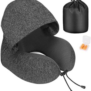 Eono Neck Pillow Memory Foam, Travel Pillow with Hood, Comfortable Neck Pillow with Hood for Plane, Car, Train, Office, Neck Pillow, Travel for Sleeping