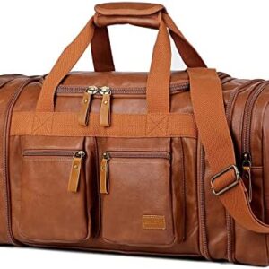 BAOSHA Leather Travel Duffel Weekender Bag Hand Luggage Sleeping Bag Sports Bag for Men and Women HB-21, brown, travel duffel