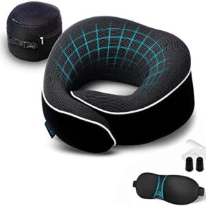 Proglobe Neck Pillow, Neck Pillow, Memory Foam, Ergonomically Designed Travel Pillow, Neck Pillow Travel with Sleeping Mask, Ear Plugs, Bag, Ideal for Travel, Plane, Black