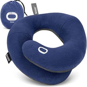 BCOZZY Neck Pillow for Travel, Provides Double Support for Head, Neck and Chin in Any Sleeping Position on Flights, in the Car and at Home, Comfortable Airplane Travel Pillow, Size Large, Blue