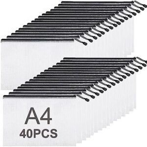 ASelected Pack of 40 Document Wallets A4 Zip, Mesh Plastic Zip Pockets, Black, File Pockets with Zip, A4 Zip Pockets for File, Documents, Homework, Travel Accessories